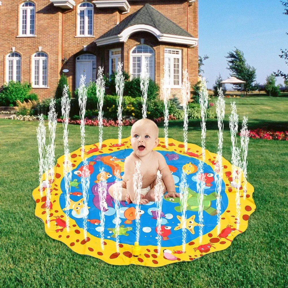 100cm Summer Children's Outdoor Play Water Games Beach Mat Lawn Inflatable Sprinkler Cushion
