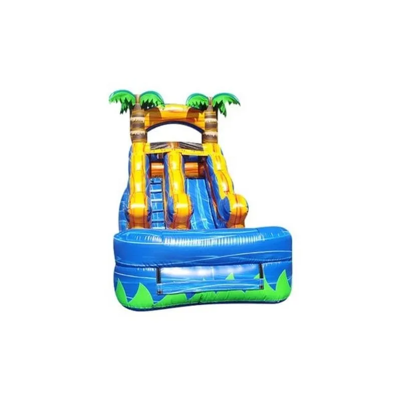12 ft Tropical Inflatable Water Slide in Blue and Yellow