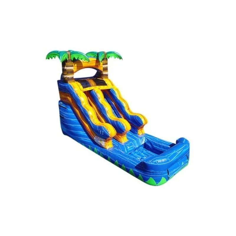 12 ft Tropical Inflatable Water Slide in Blue and Yellow