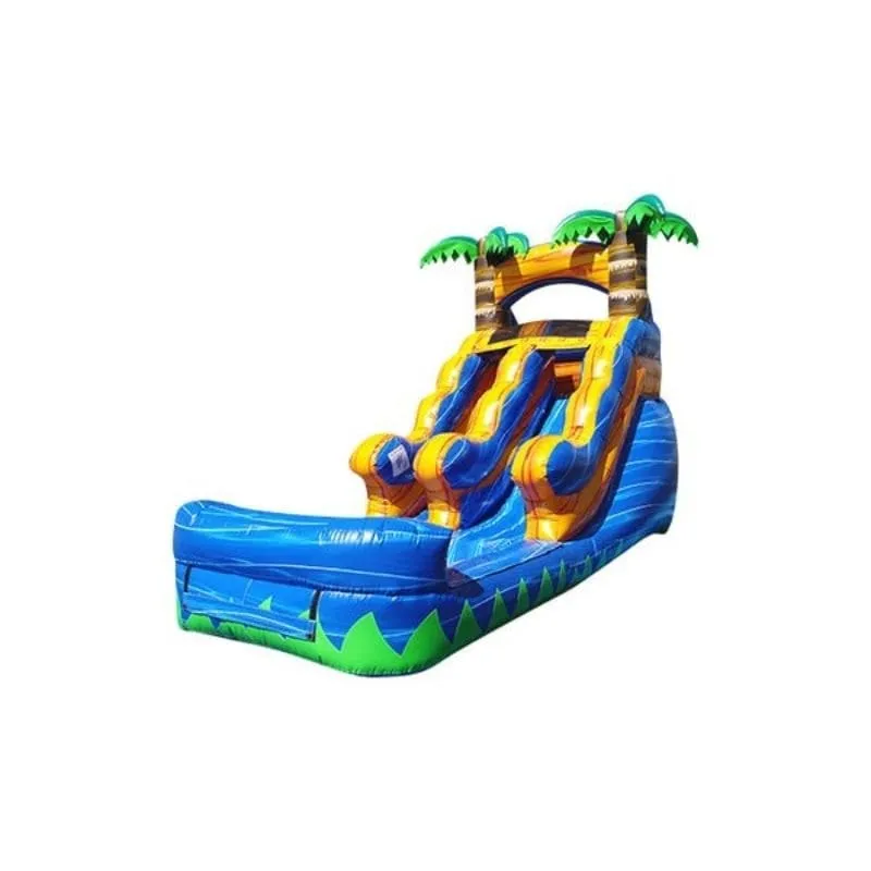 12 ft Tropical Inflatable Water Slide in Blue and Yellow