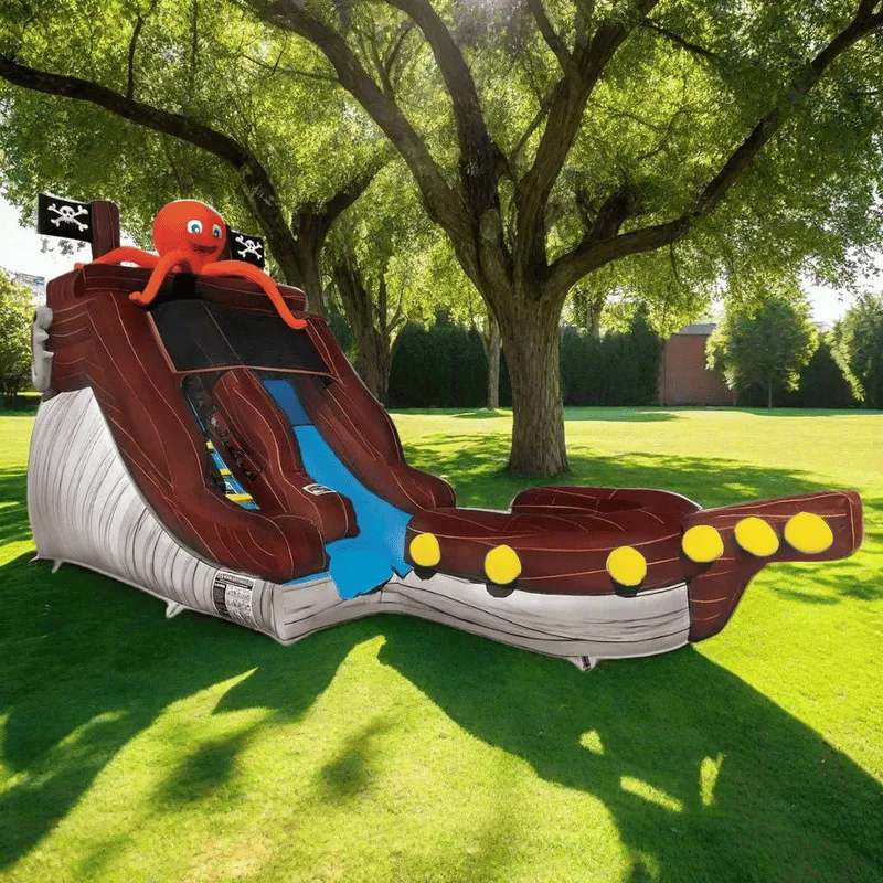 12' Pirate Cove Inflatable Slide Wet/Dry in Brown and Blue