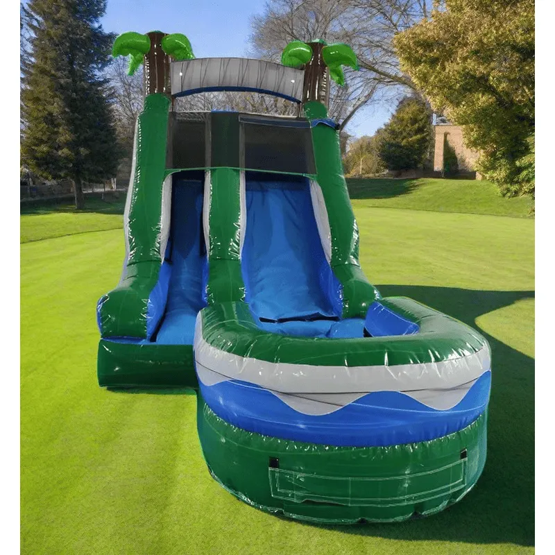 12' Tropical Inflatable Slide Wet/Dry in Green and Blue