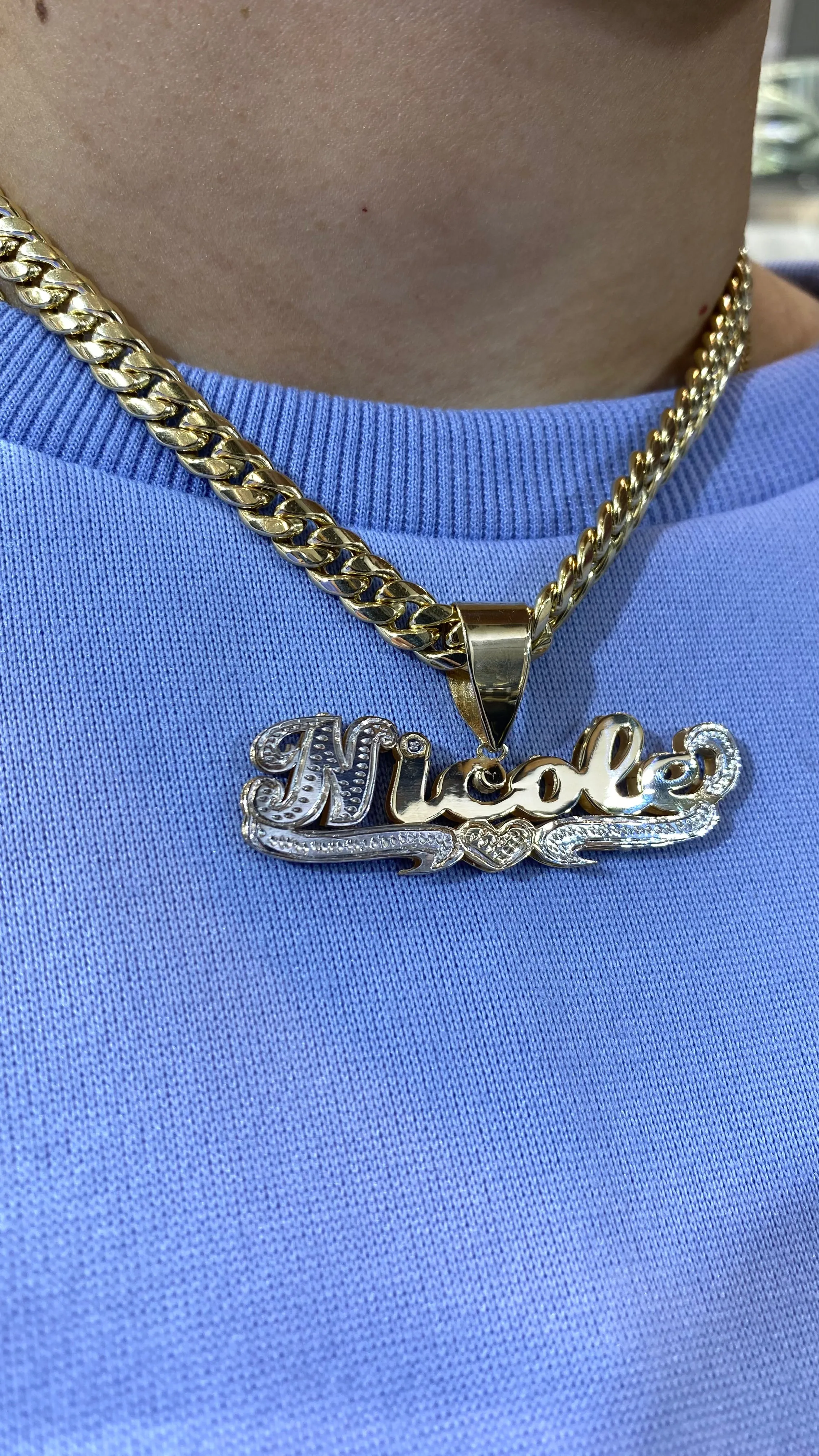 14k Custom Name Pendant   Hollow Cuban Choker for Women (16" Inches) 😍 JTJ™