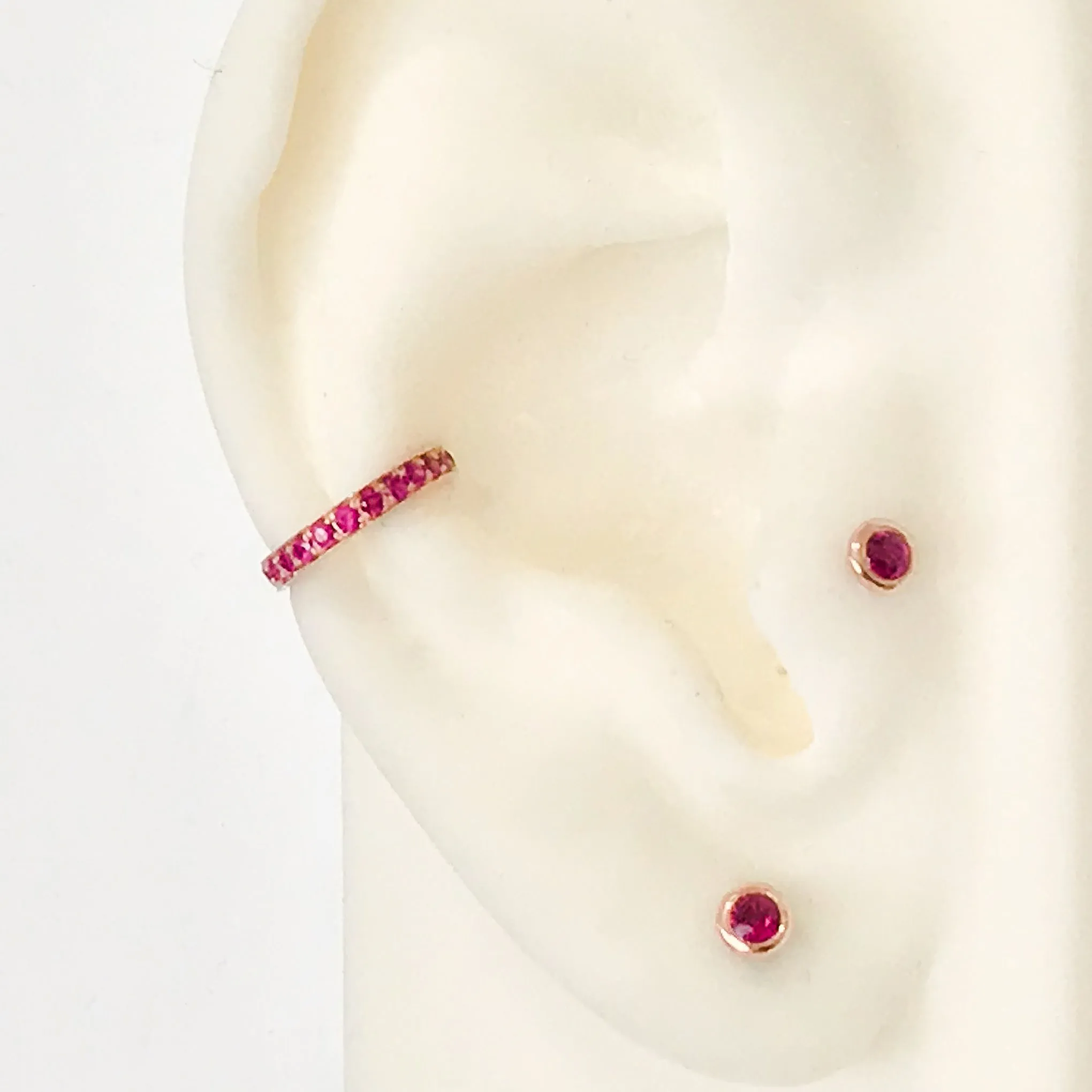14K Gold Full Pavé Ruby Round Hoop Ear Cuff
