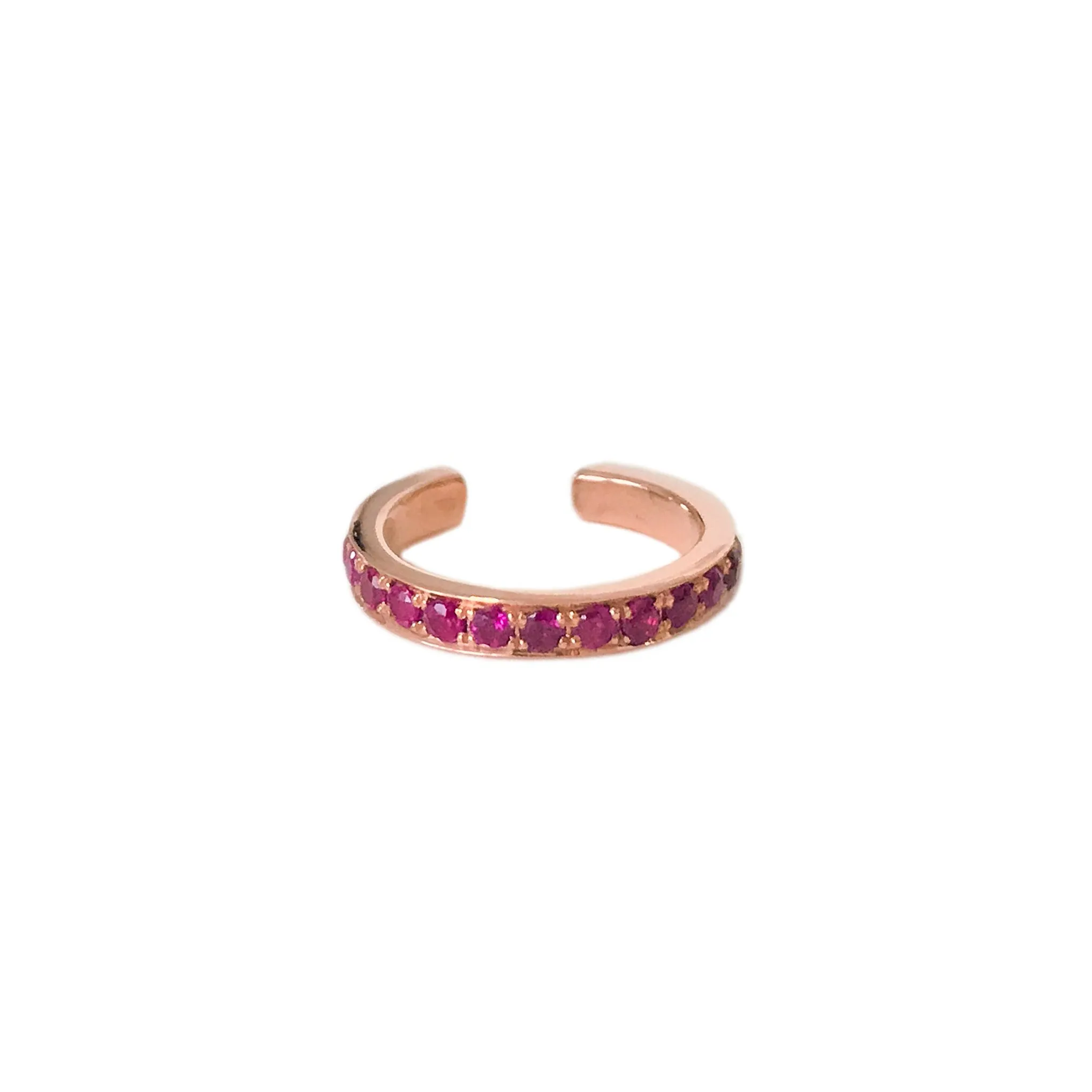 14K Gold Full Pavé Ruby Round Hoop Ear Cuff