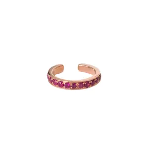 14K Gold Full Pavé Ruby Round Hoop Ear Cuff