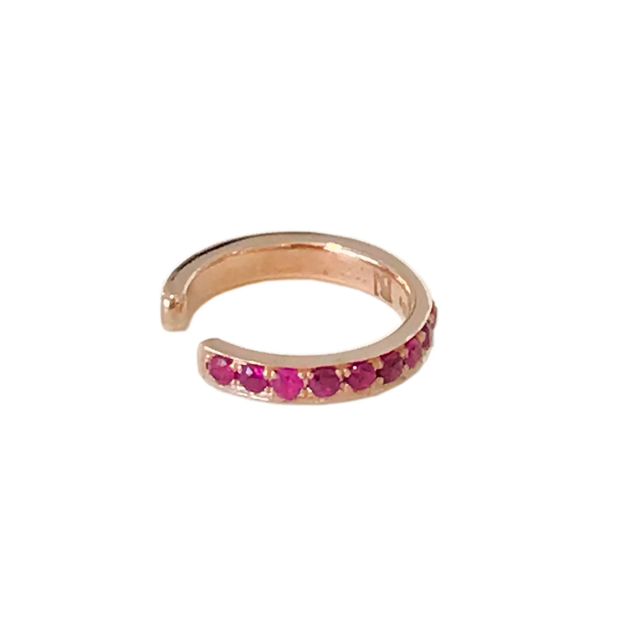 14K Gold Full Pavé Ruby Round Hoop Ear Cuff