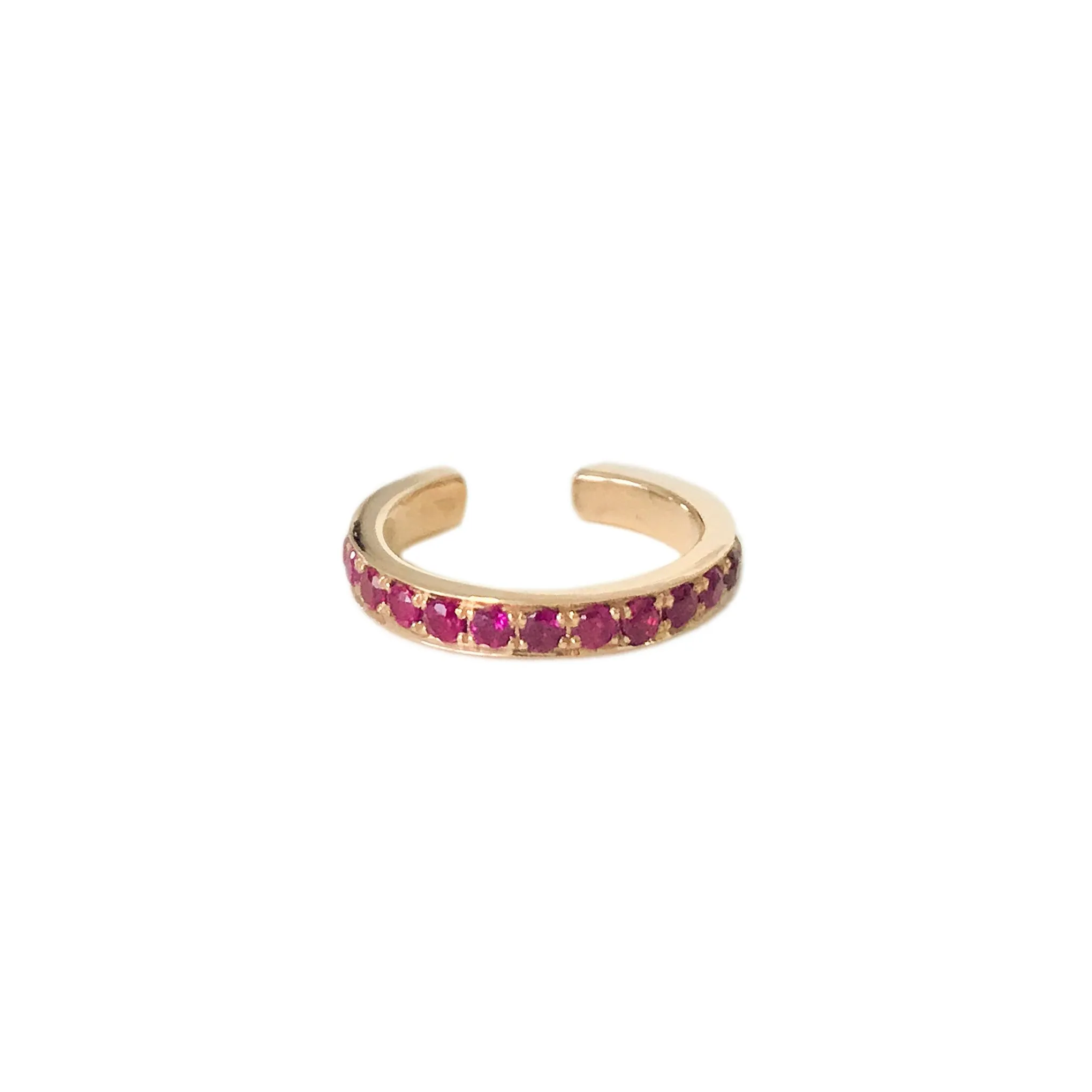 14K Gold Full Pavé Ruby Round Hoop Ear Cuff