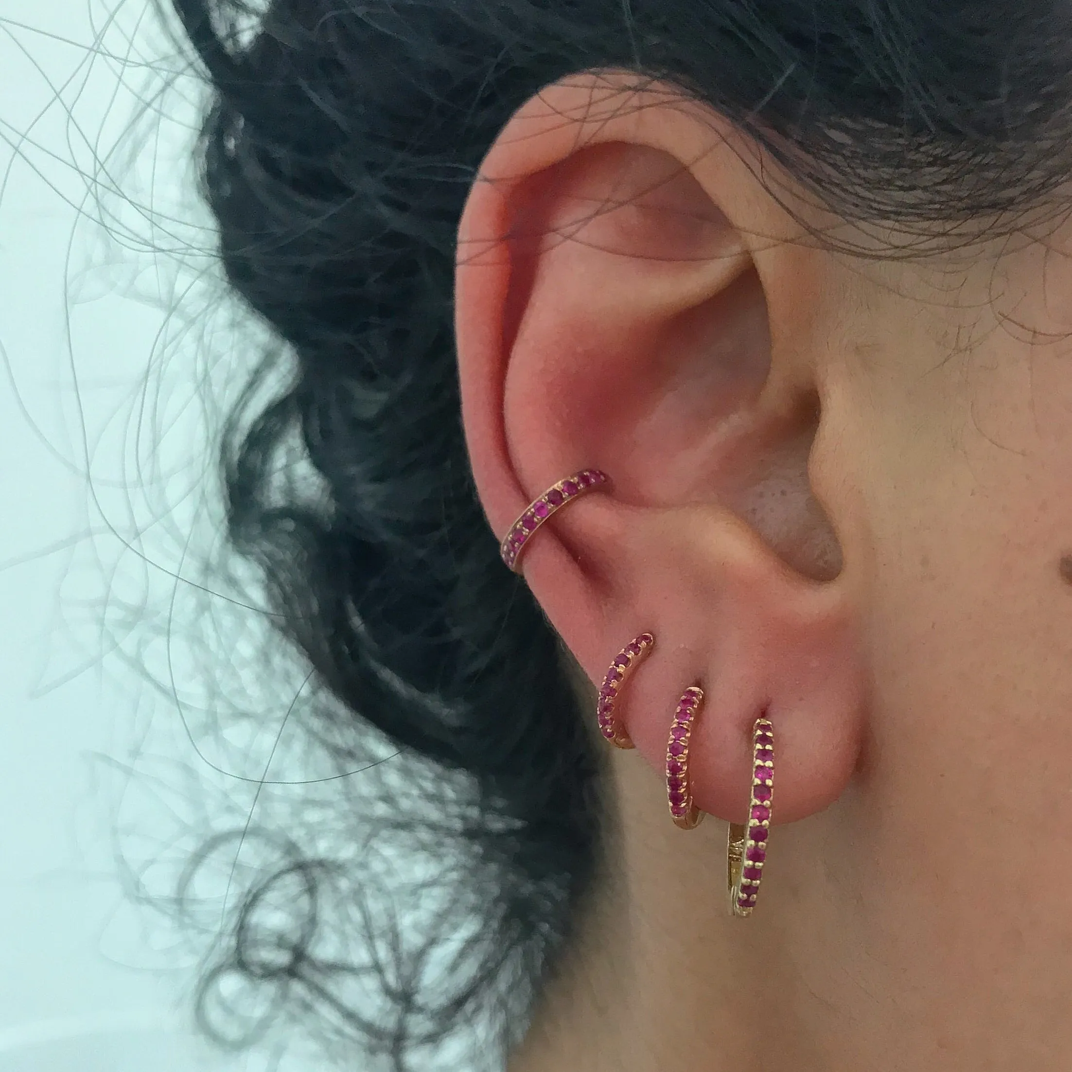 14K Gold Full Pavé Ruby Round Hoop Ear Cuff