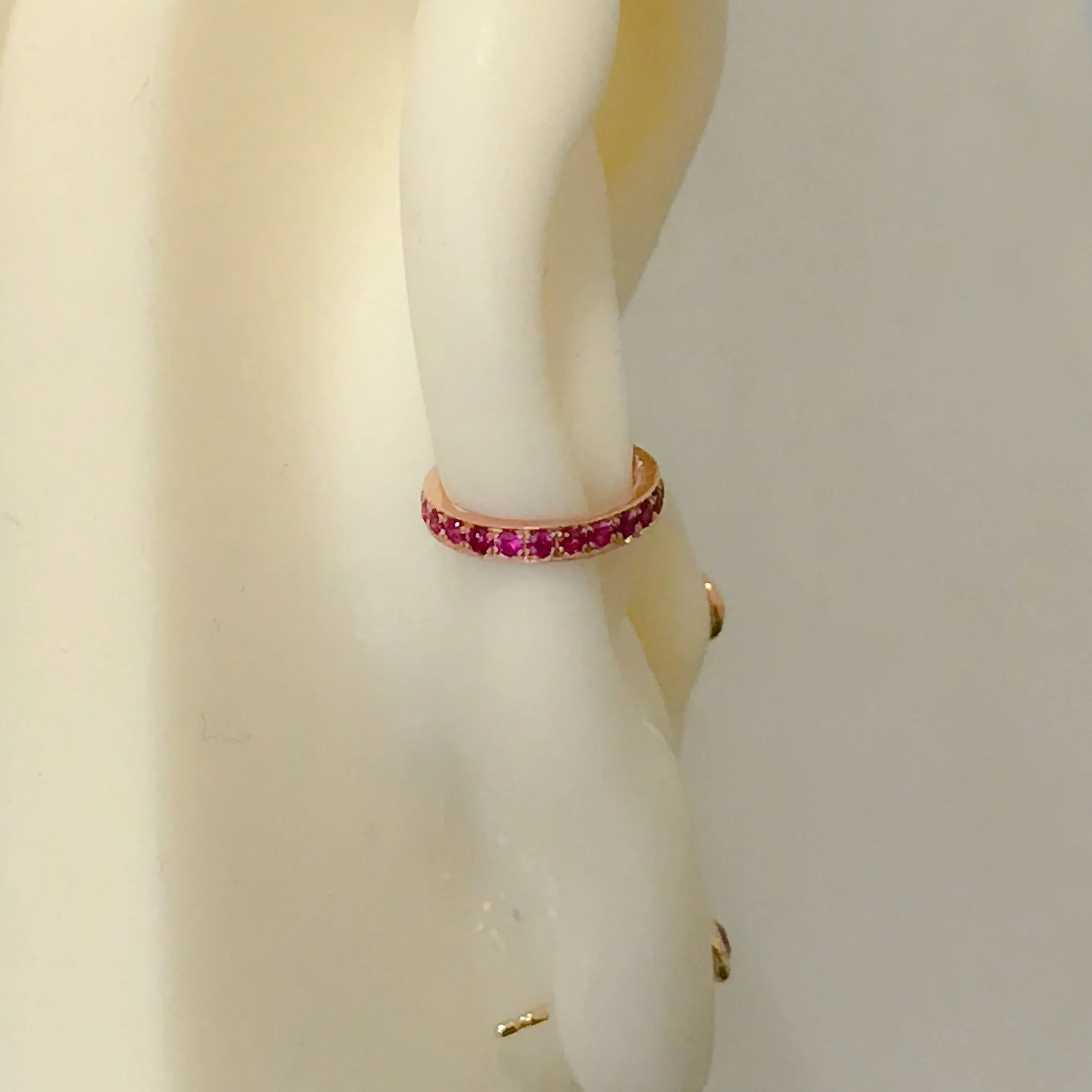 14K Gold Full Pavé Ruby Round Hoop Ear Cuff