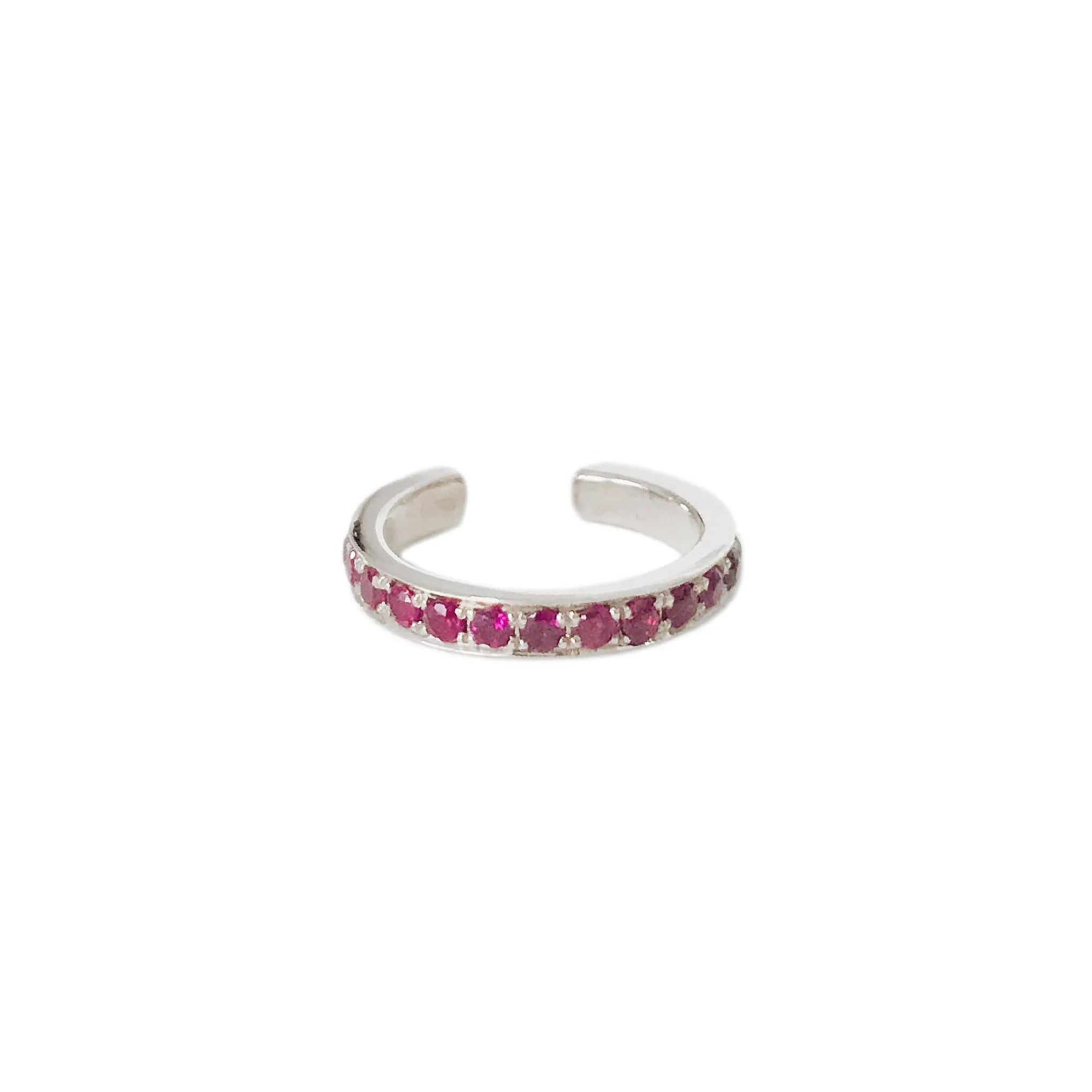 14K Gold Full Pavé Ruby Round Hoop Ear Cuff