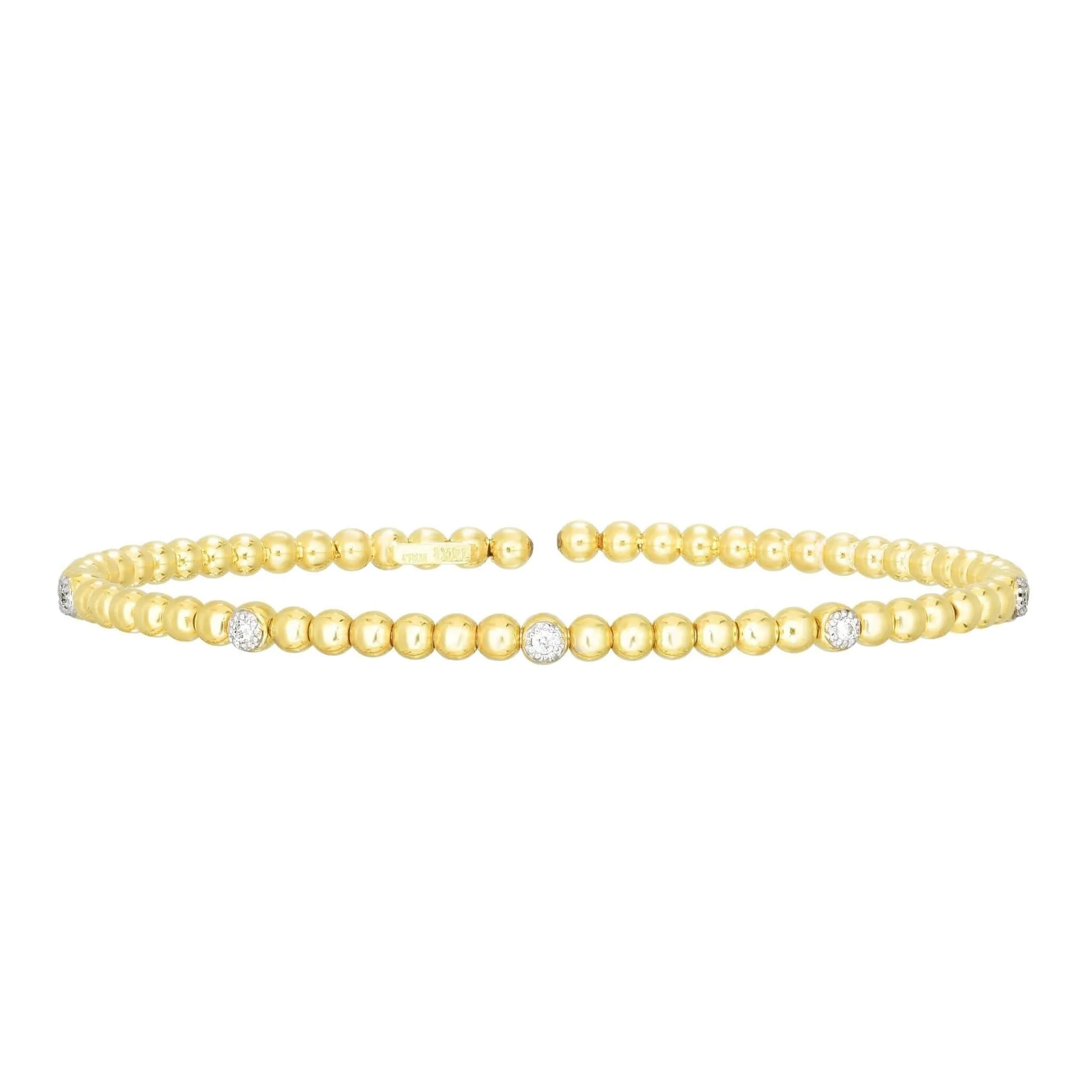 14K Gold Prosecco Bead Cuff With Diamonds