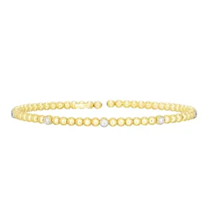 14K Gold Prosecco Bead Cuff With Diamonds