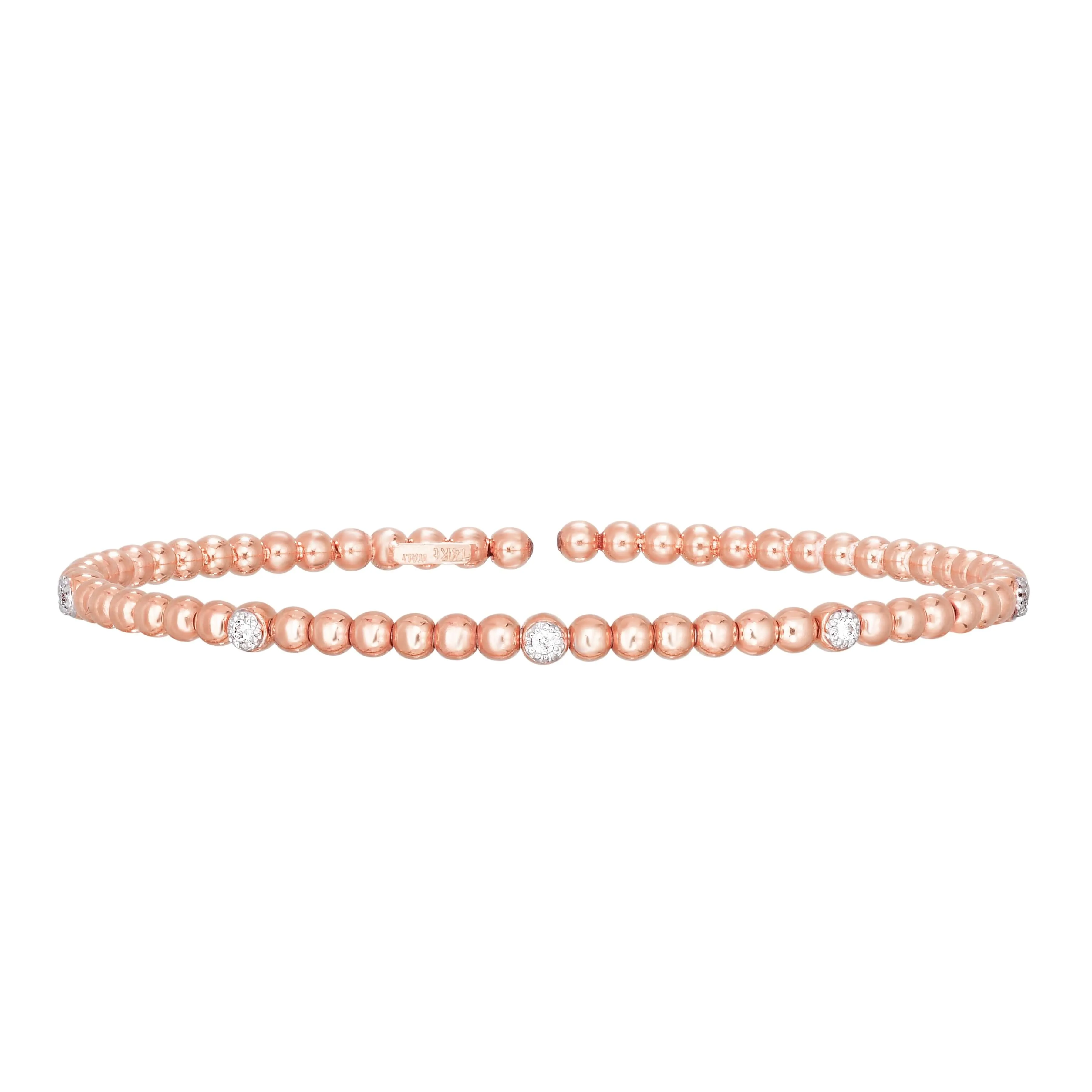 14K Gold Prosecco Bead Cuff With Diamonds