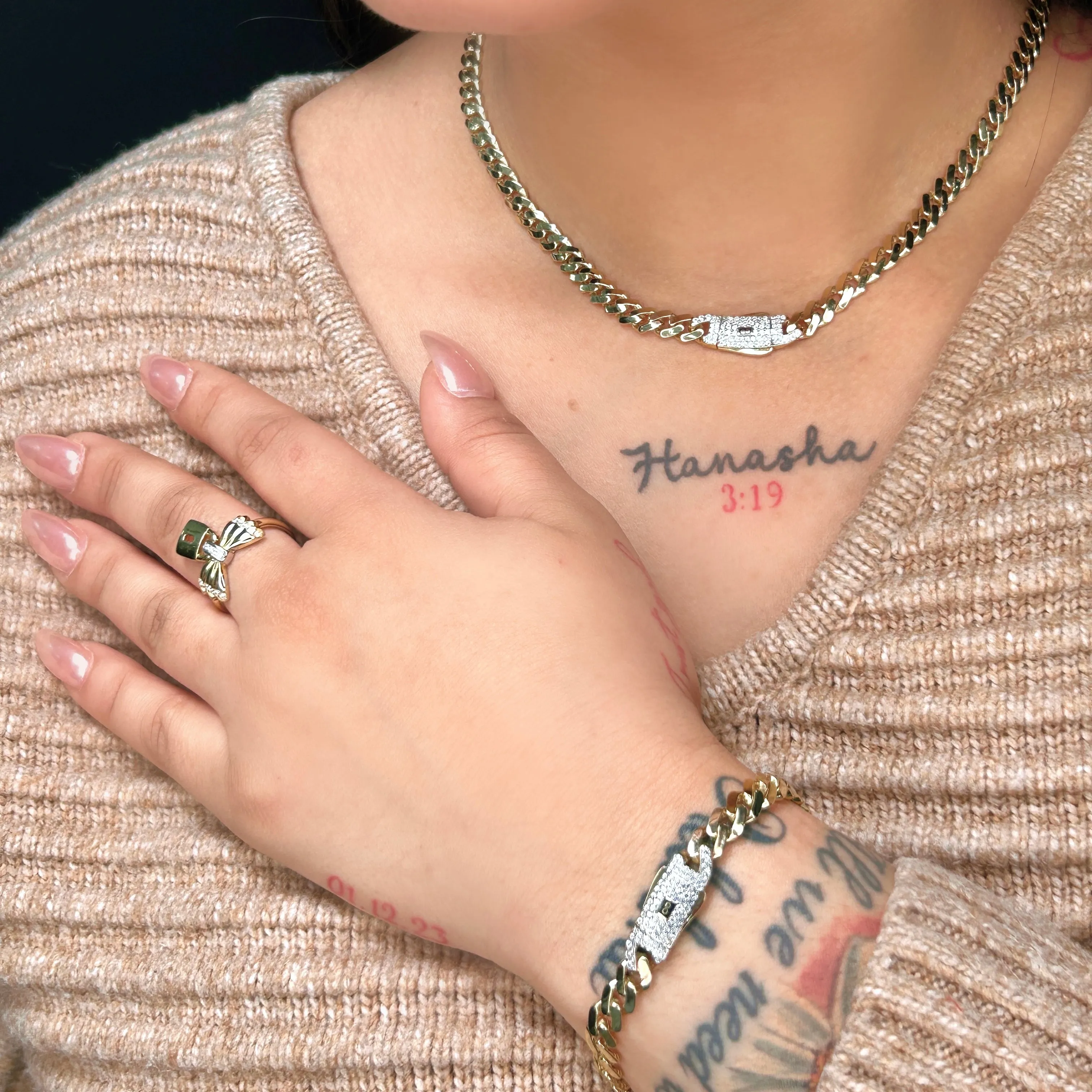 14k Hollow Cuban MONACI Choker & Bracelet Set (6MM)   Ring  JTJ™