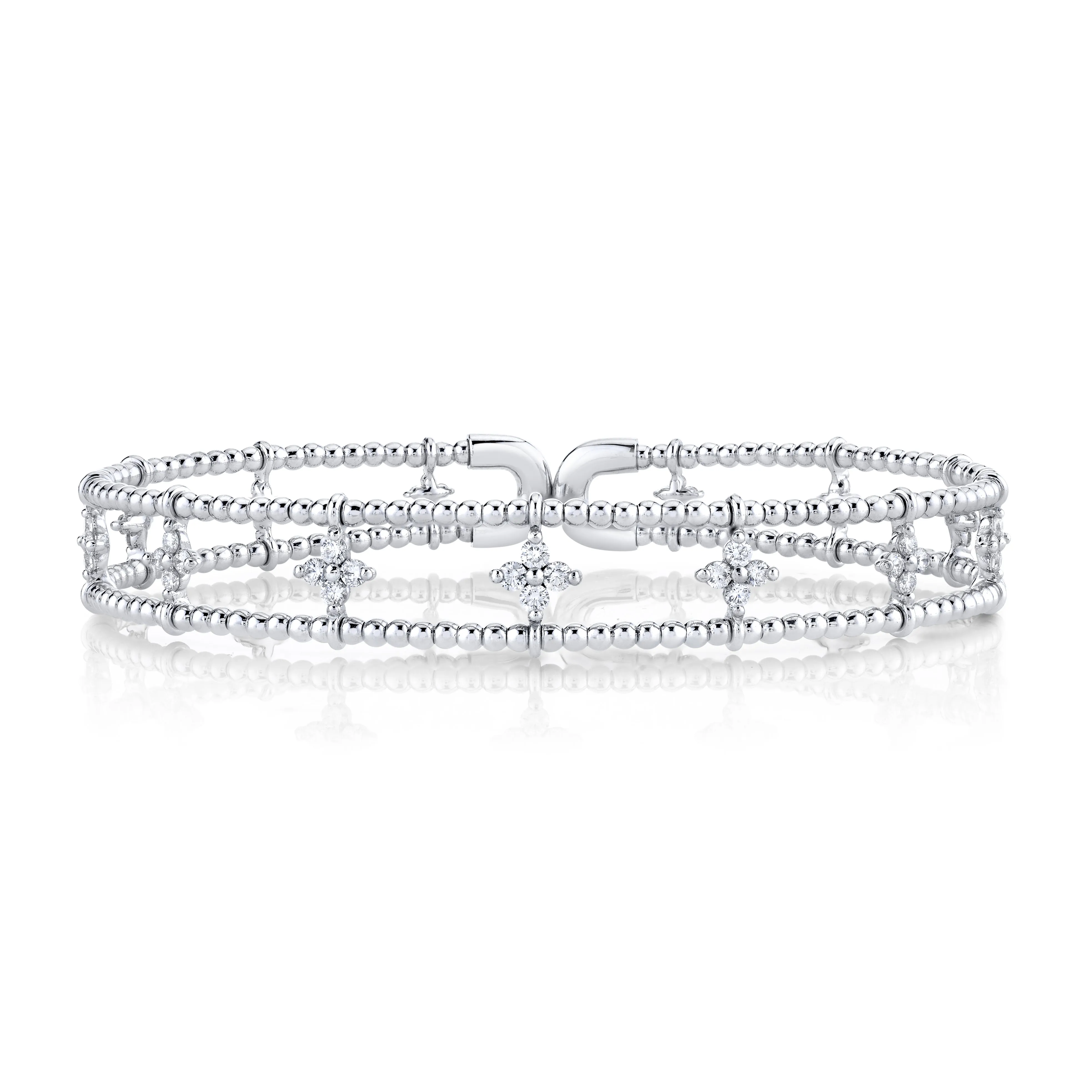 14K White Gold Beaded Diamond Cuff Bracelet (.76ctw)