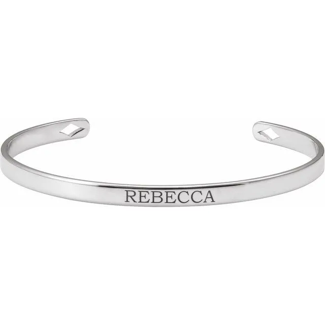 14K White Gold Engravable Cuff 7" Bracelet