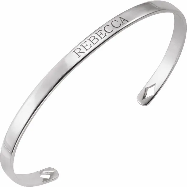14K White Gold Engravable Cuff 7" Bracelet