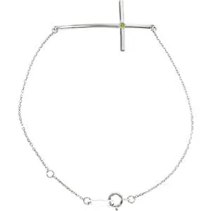 14K White Peridot Sideways Cross Bracelet