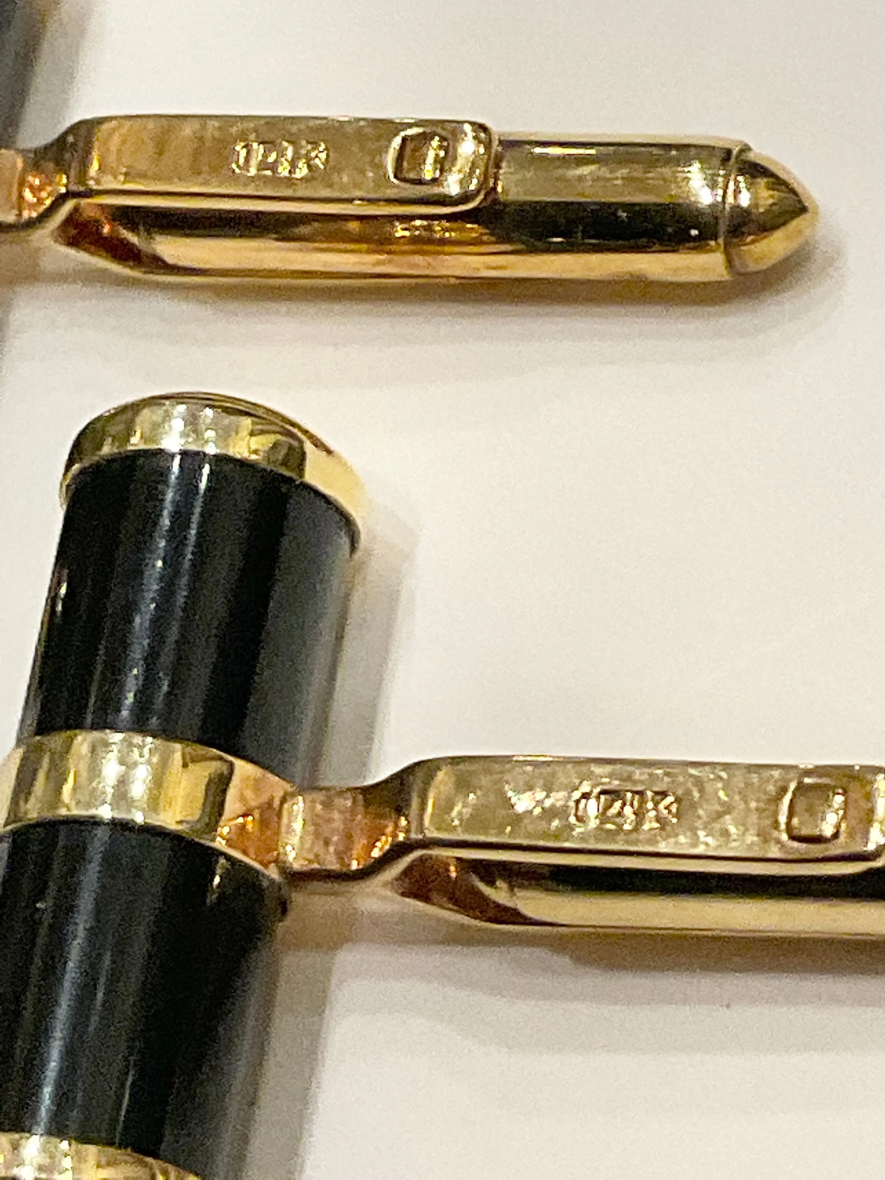 14k Yellow Gold & Black Onyx Barrel Cuff Links in Box