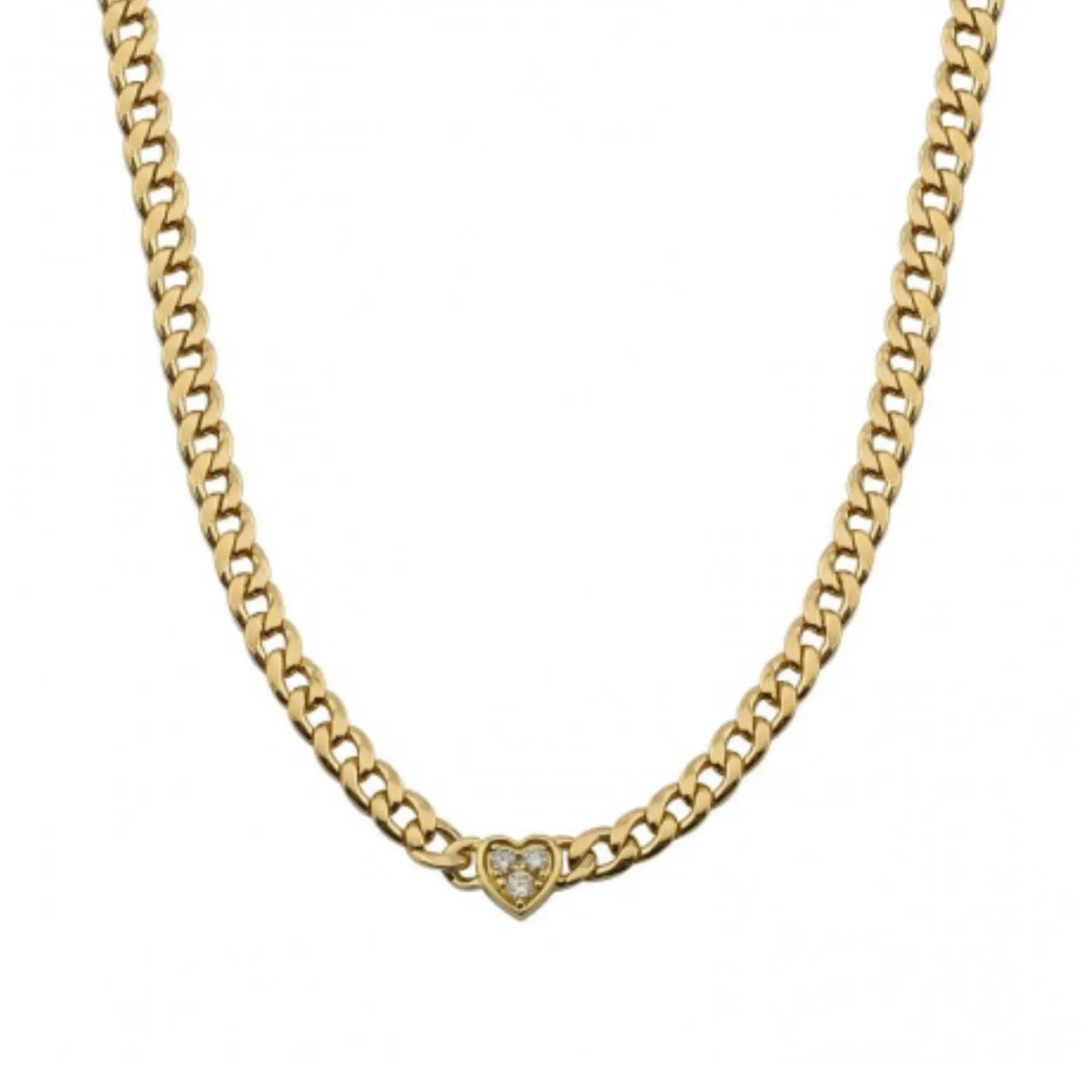 14K Yellow Gold Diamond Heart Cuban Link Chain Necklace
