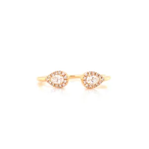 14K Yellow Gold Pear Diamond Open Cuff Ring