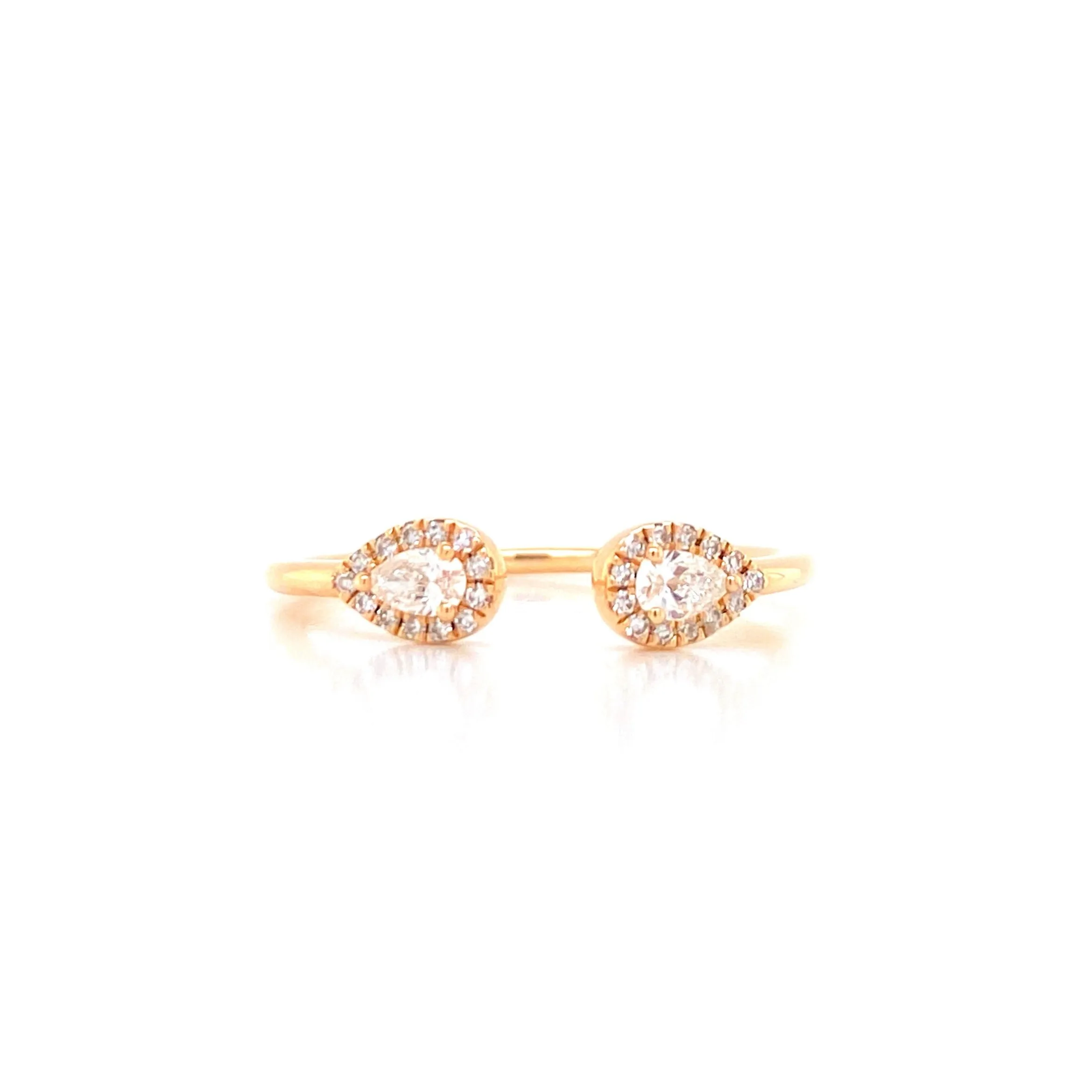 14K Yellow Gold Pear Diamond Open Cuff Ring
