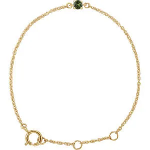 14K Yellow Imitation Peridot Youth Birthstone 4 1/2-5 1/2" Bracelet