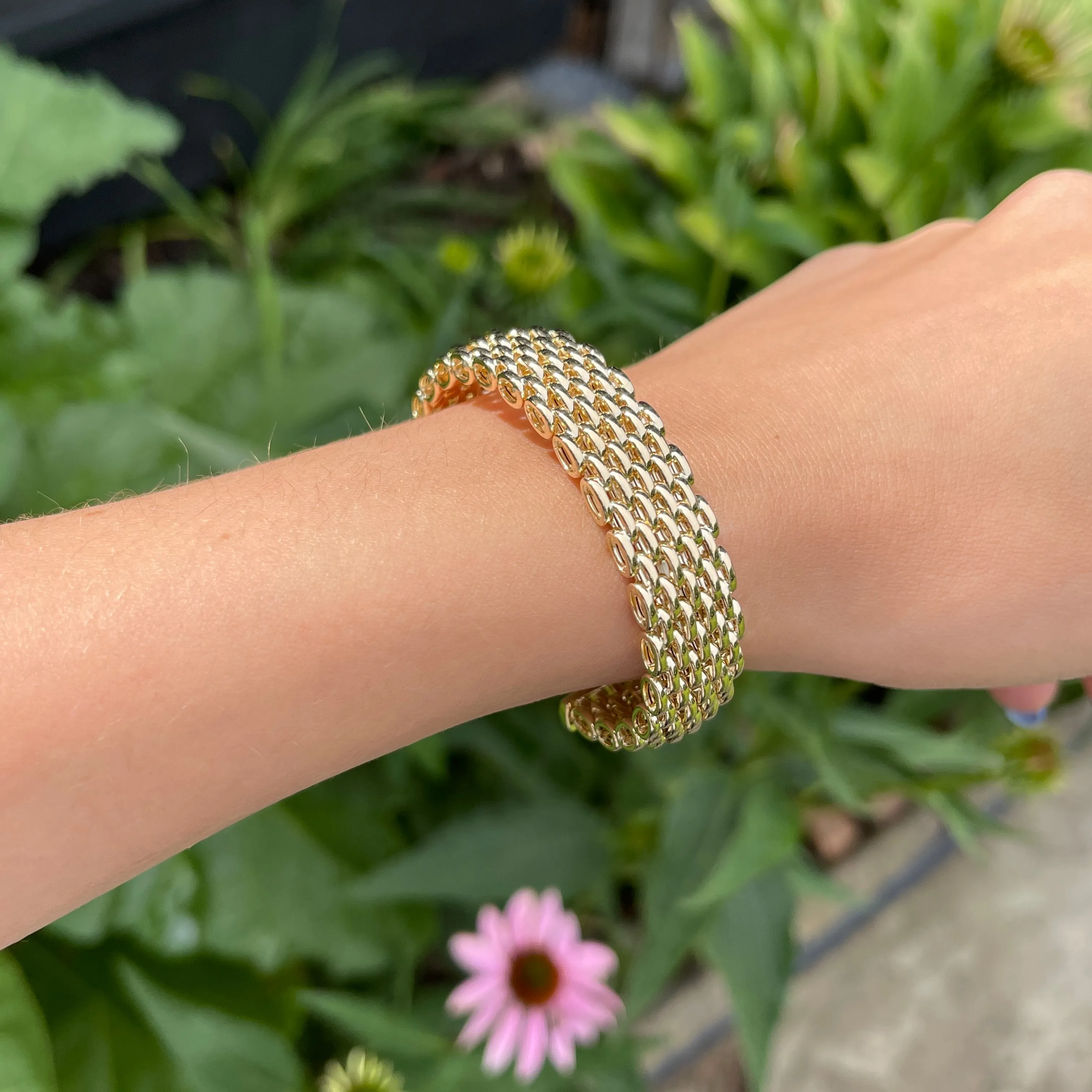 14KT Yellow Gold Mesh Soft Cuff Link Bangle Bracelet 13mm