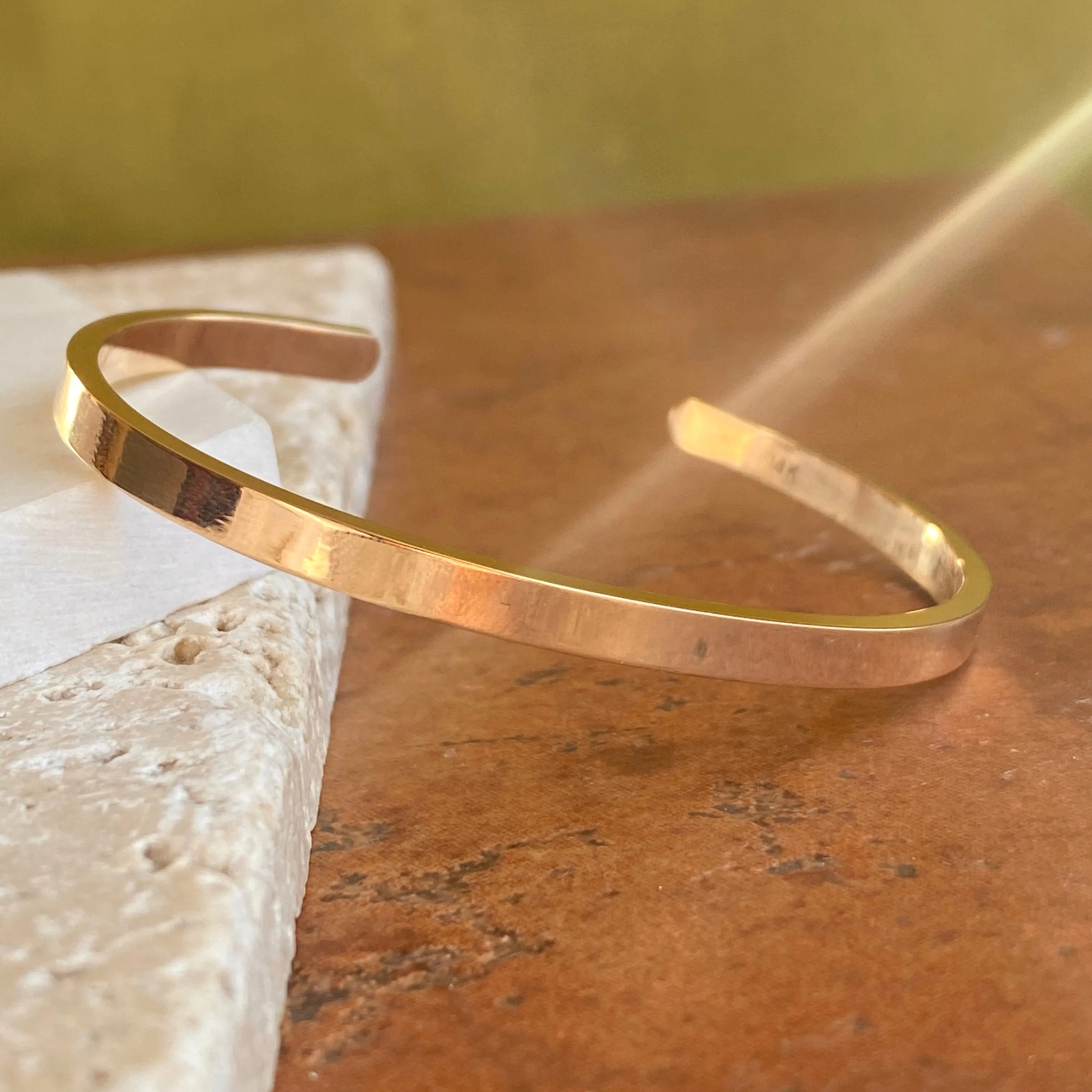 14KT Yellow Gold Polished Solid Open Cuff Bracelet 4mm