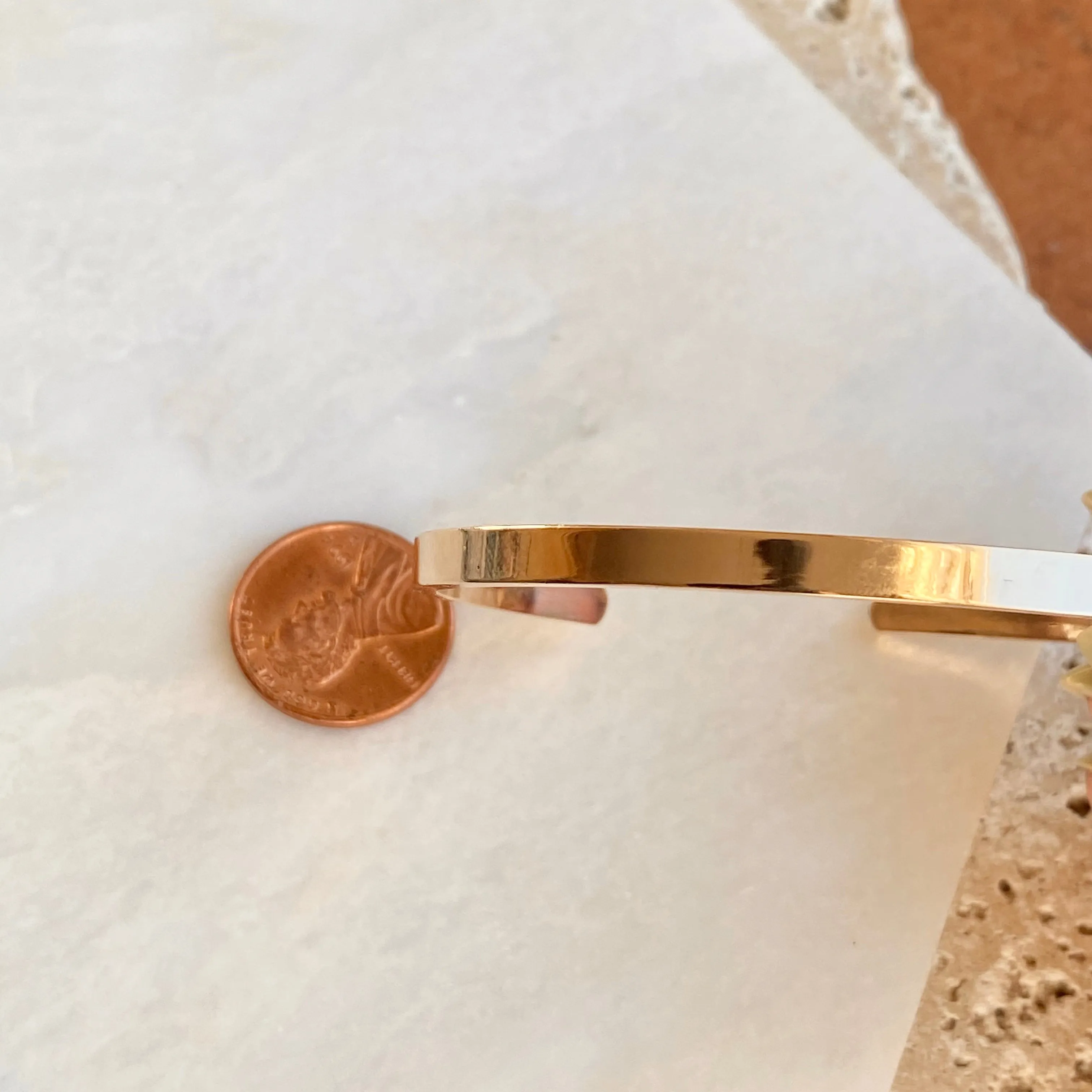 14KT Yellow Gold Polished Solid Open Cuff Bracelet 4mm