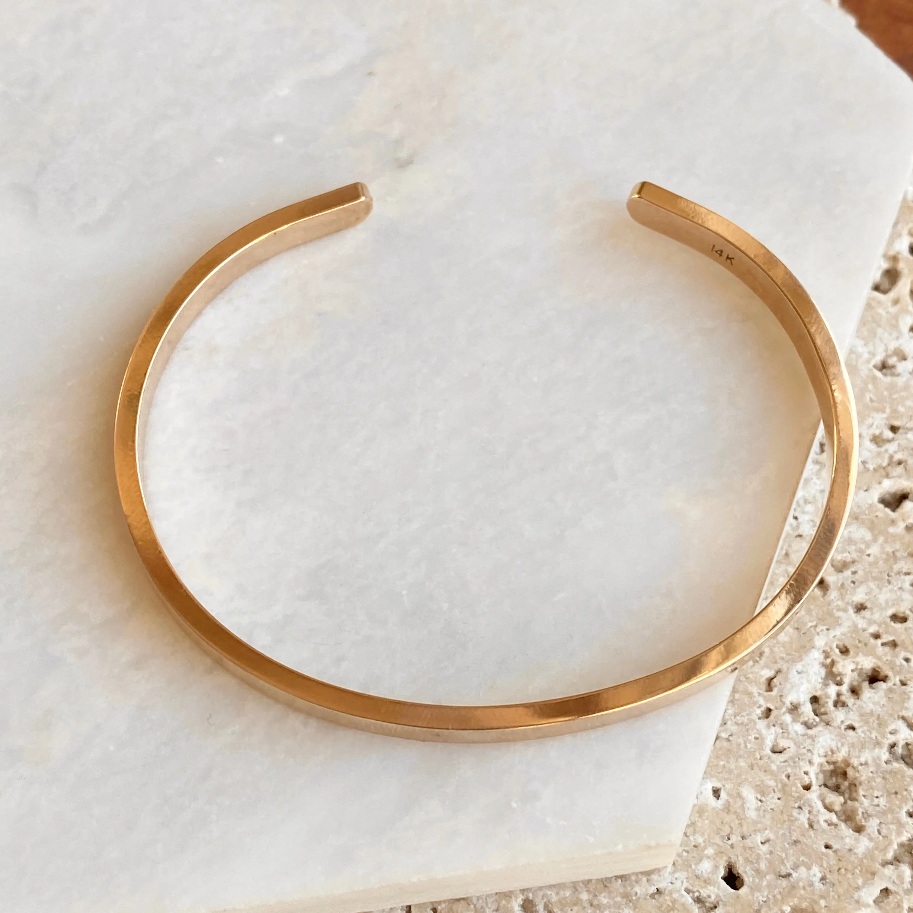 14KT Yellow Gold Polished Solid Open Cuff Bracelet 4mm