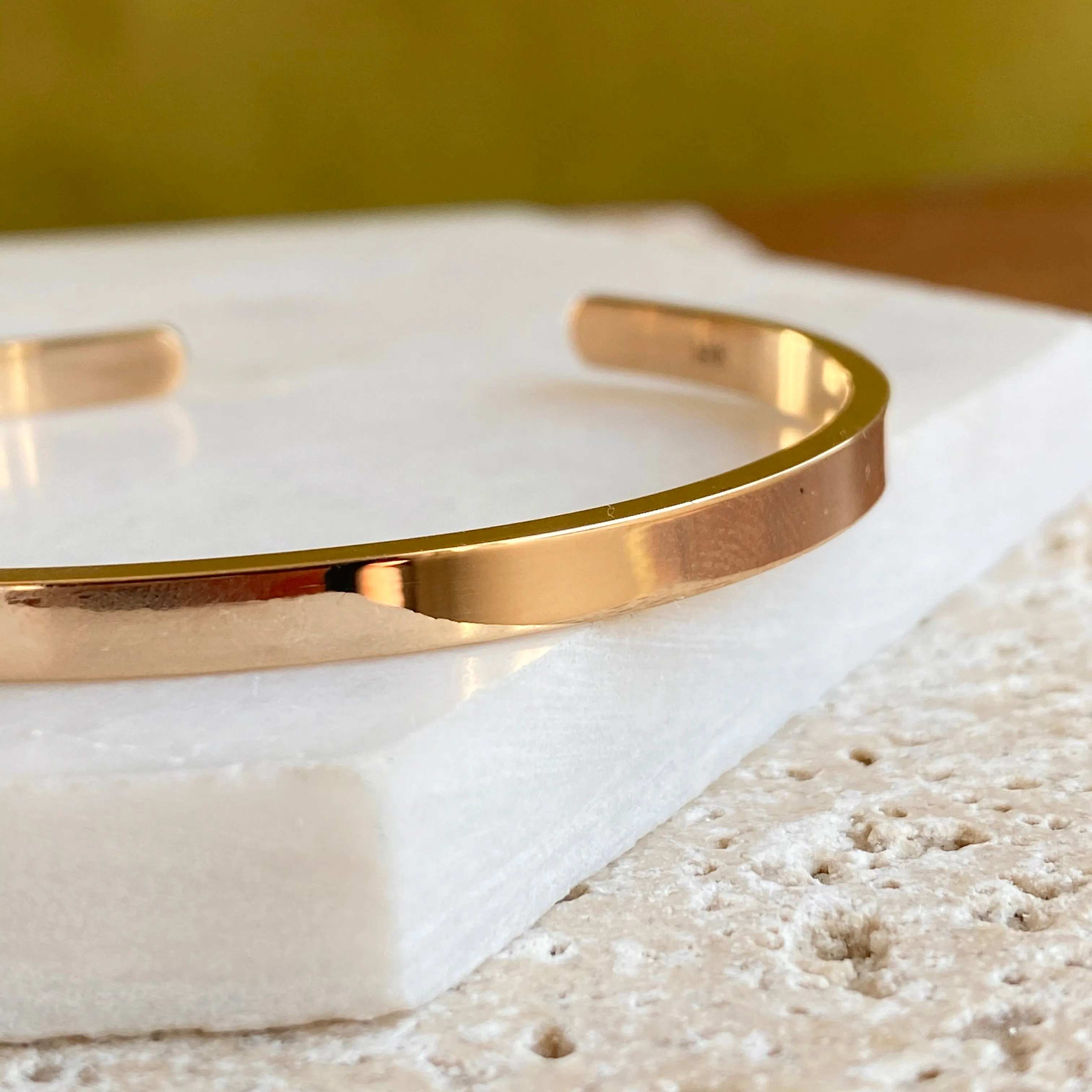 14KT Yellow Gold Polished Solid Open Cuff Bracelet 4mm