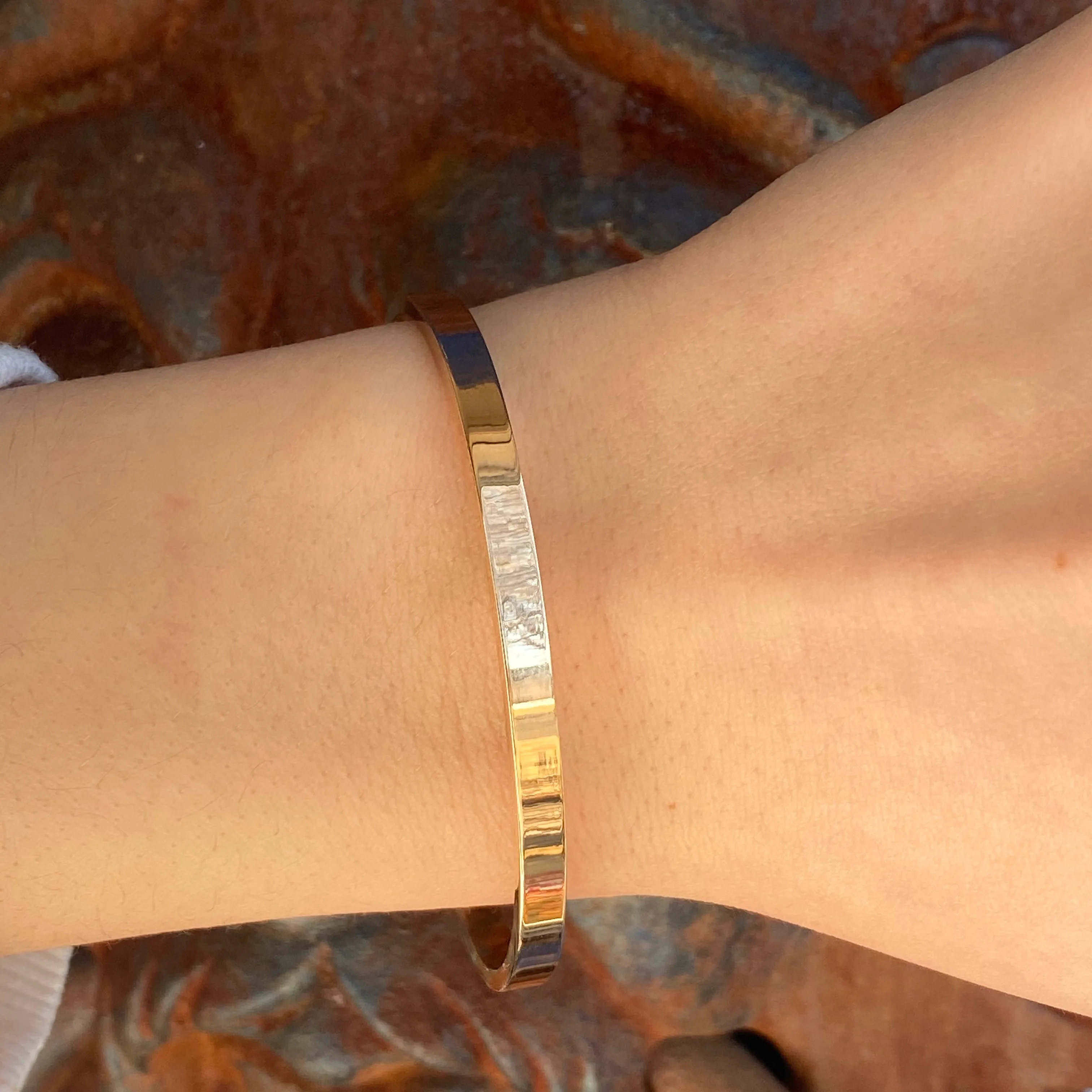 14KT Yellow Gold Polished Solid Open Cuff Bracelet 4mm
