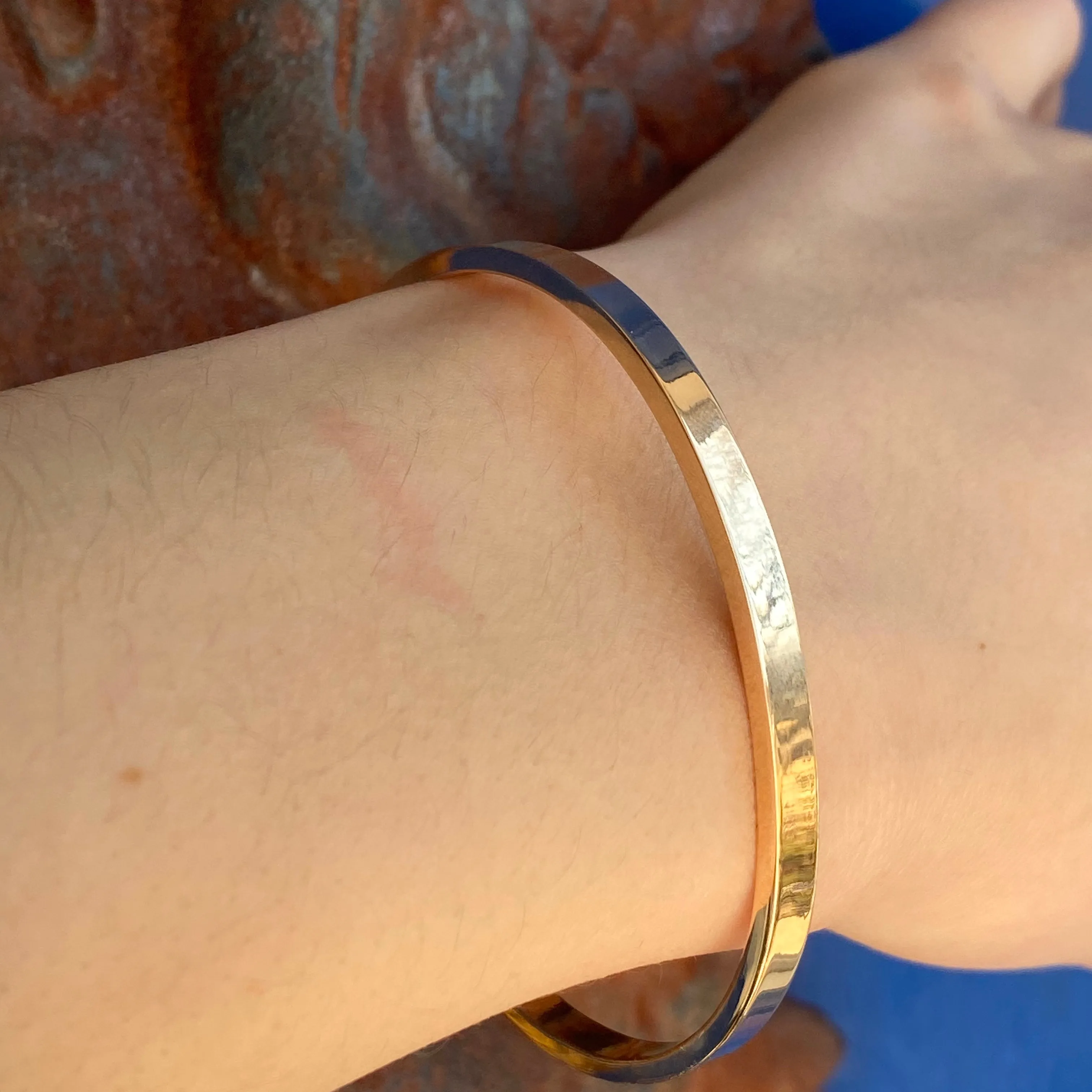 14KT Yellow Gold Polished Solid Open Cuff Bracelet 4mm