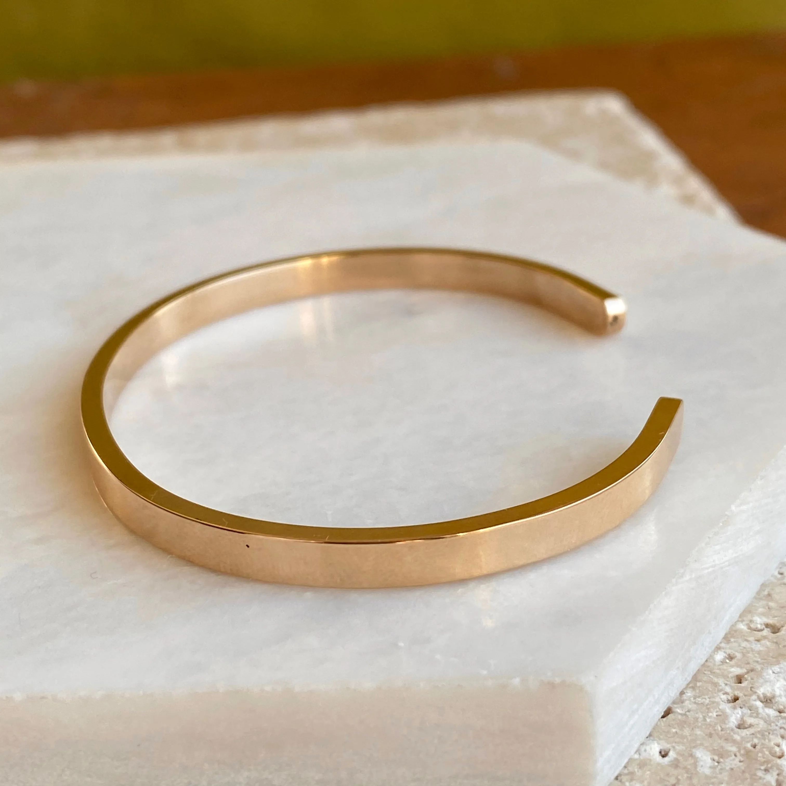 14KT Yellow Gold Polished Solid Open Cuff Bracelet 4mm