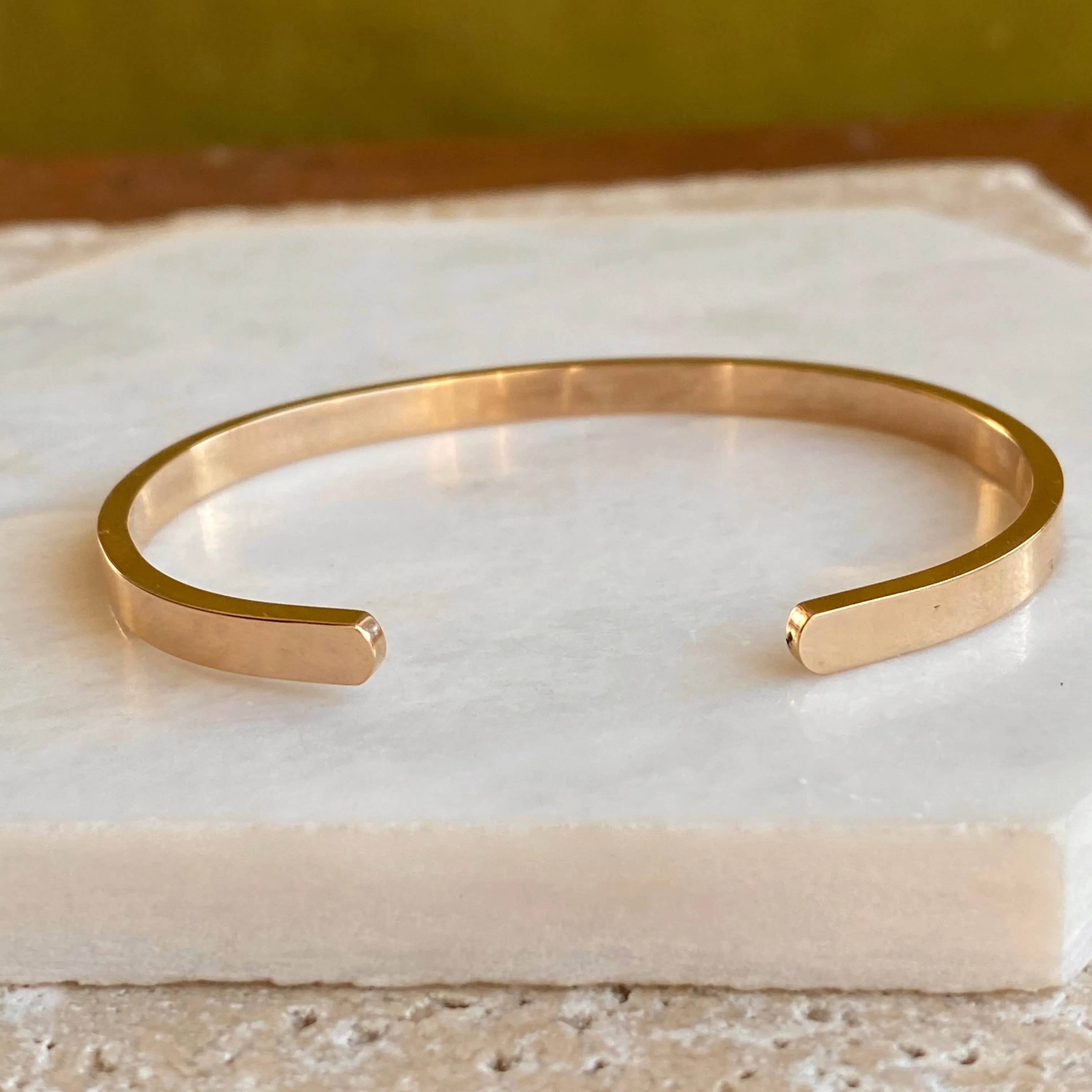 14KT Yellow Gold Polished Solid Open Cuff Bracelet 4mm