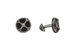 17MM ROUND SHIELD BLACK ENAMEL CUFFLINKS