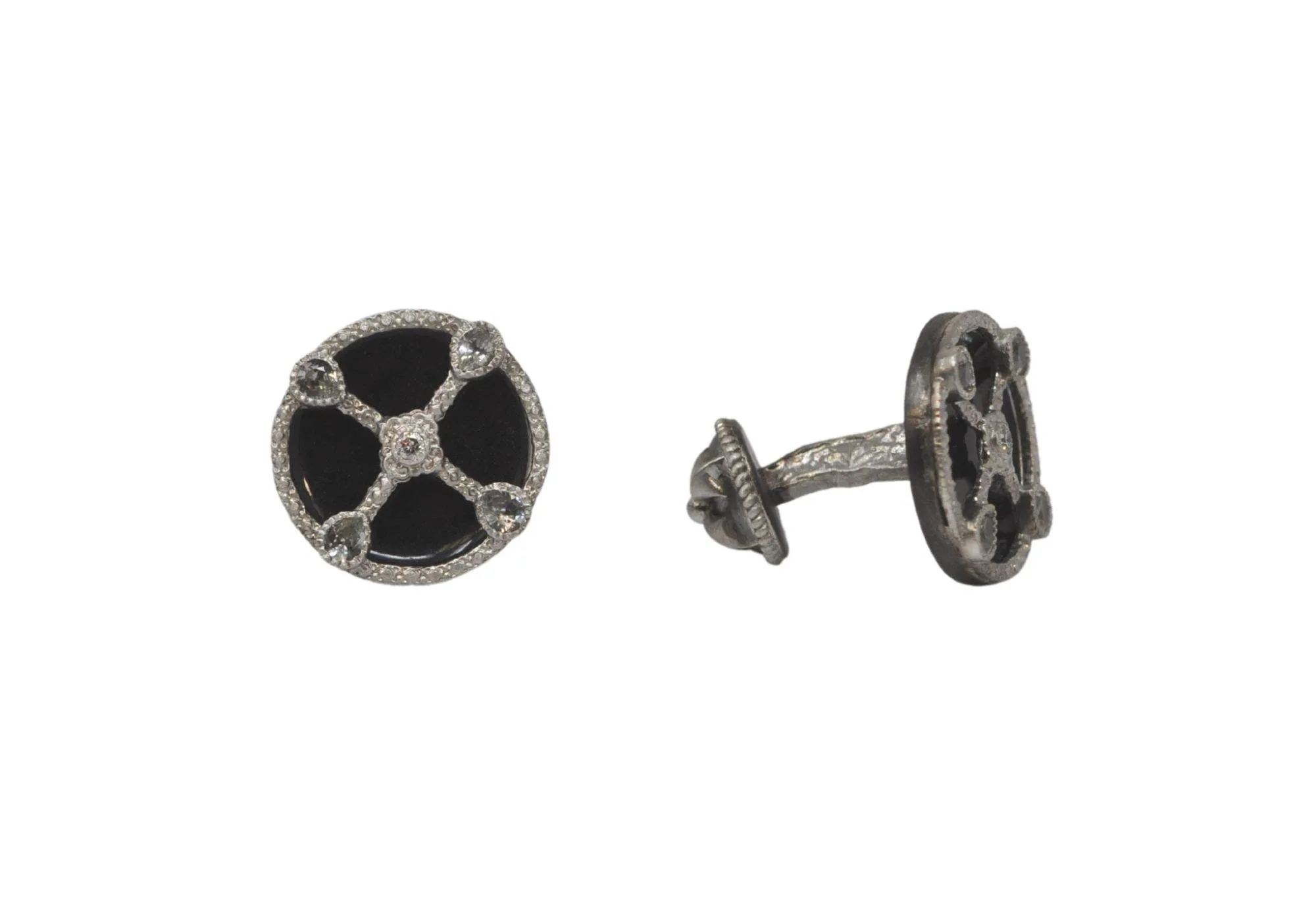17MM ROUND SHIELD BLACK ENAMEL CUFFLINKS