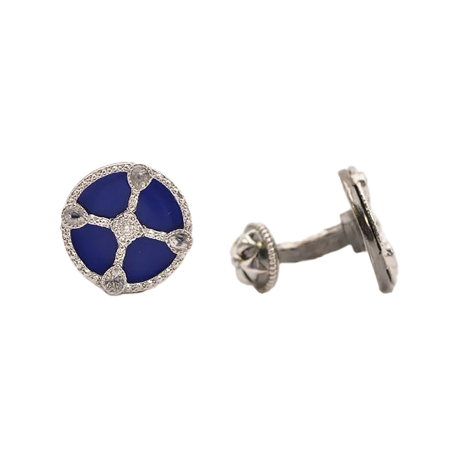 17MM ROUND SHIELD ROYAL BLUE ENAMEL CUFFLINK