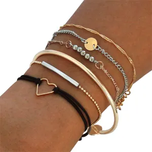 18K Gold-Plated & Silver-Plated Heart Bracelet Set