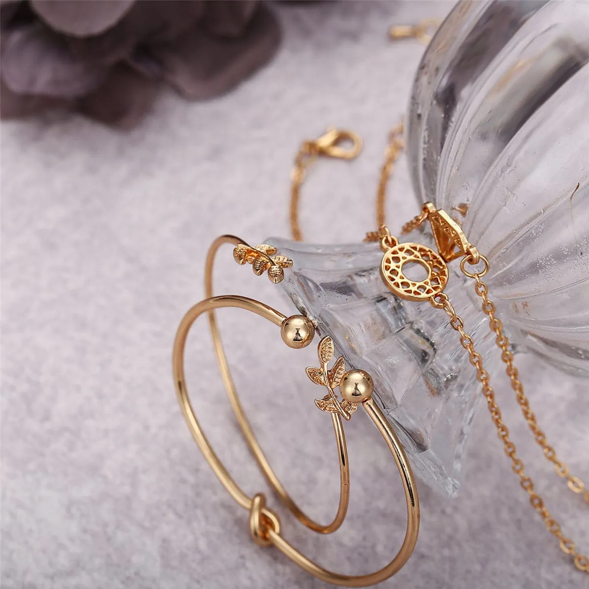 18K Gold-Plated Leaf Cuff Set