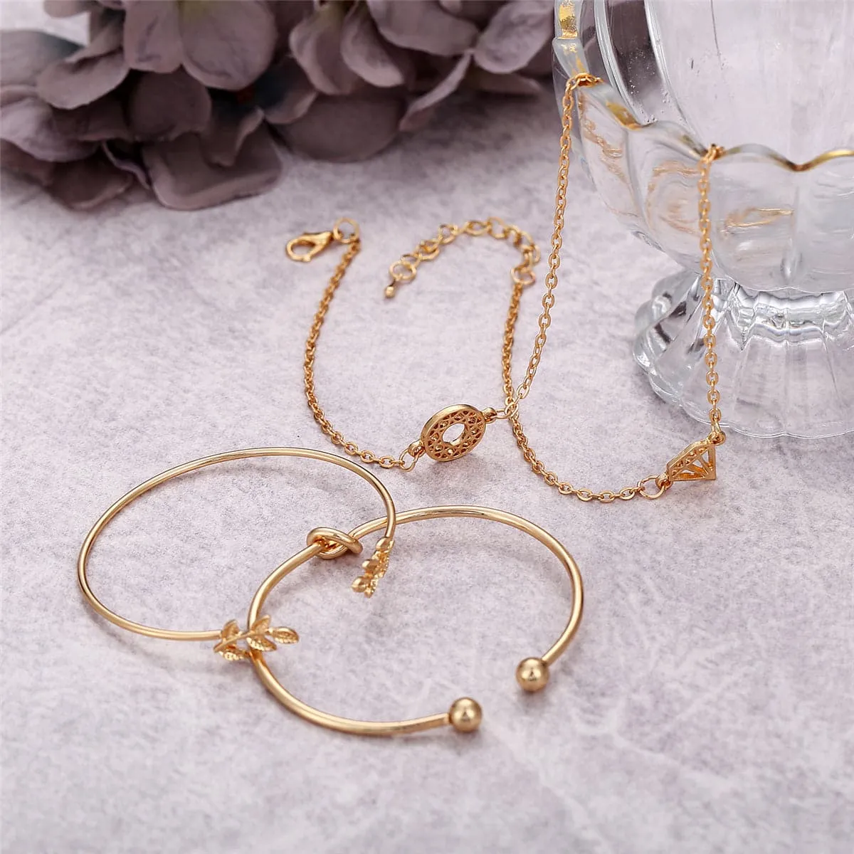 18K Gold-Plated Leaf Cuff Set