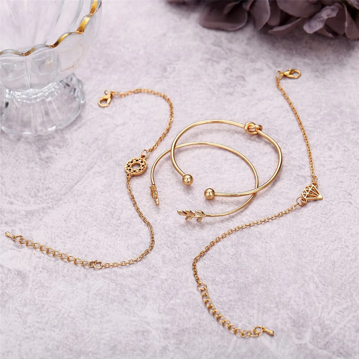18K Gold-Plated Leaf Cuff Set