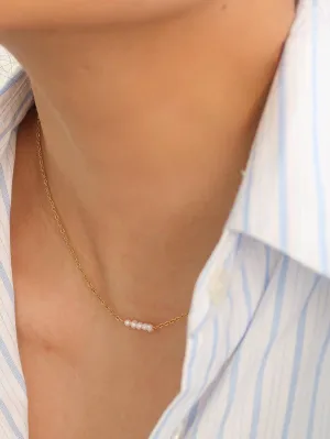 18K Non-Tarnish Petite Pearl Chokers: Yellow Gold / Lauren-Single Pearl