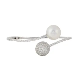 18k White Gold Diamond & South Sea Pearl Cuff Bracelet