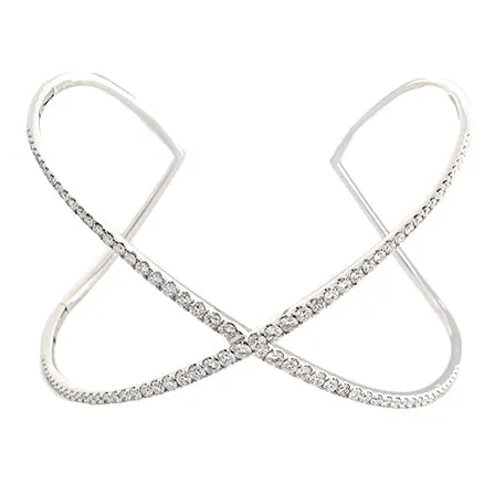 18k White Gold Diamond X Cuff Bracelet
