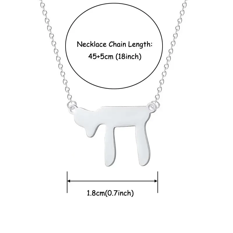 1pc Israel Hebrew Chai Pendant Necklace For Women Jewish Life Letter Charm Chokers Religious Jewelry