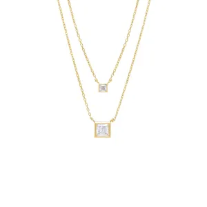 2 In 1 Princess Cut Bezel Necklace
