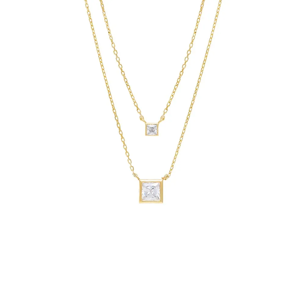2 In 1 Princess Cut Bezel Necklace